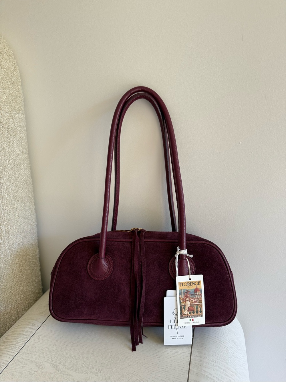 Lilium Firenze Genny Bordeaux Suede Leather Shoulder Bag Italy NWT